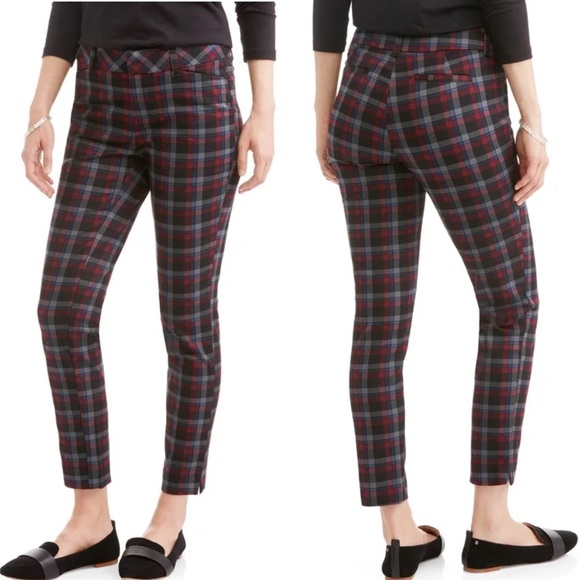 New Faded Glory Navy Plaid Chino Pants Trousers - Picture 1 of 4